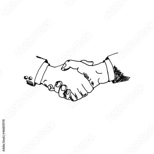 Vector hand drawn handshake isolated on white. Drawing.