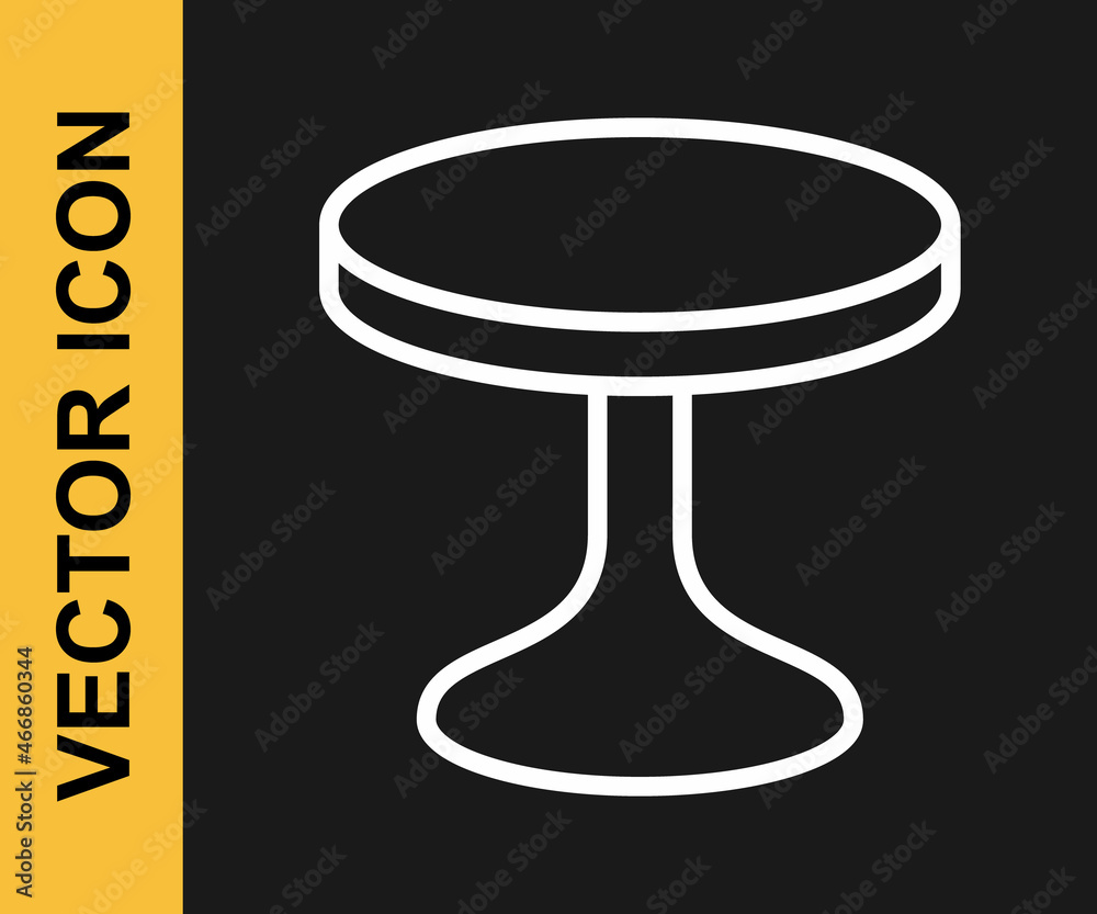 White line Round table icon isolated on black background. Vector White line Round table icon isolated on black background. Vector