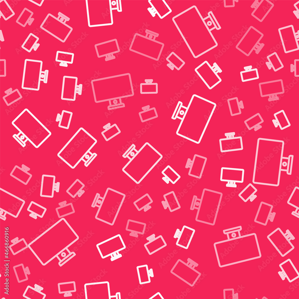White line Computer monitor icon isolated seamless pattern on red background. PC component sign. Vector White line Computer monitor icon isolated seamless pattern on red background. PC component sign. Vector