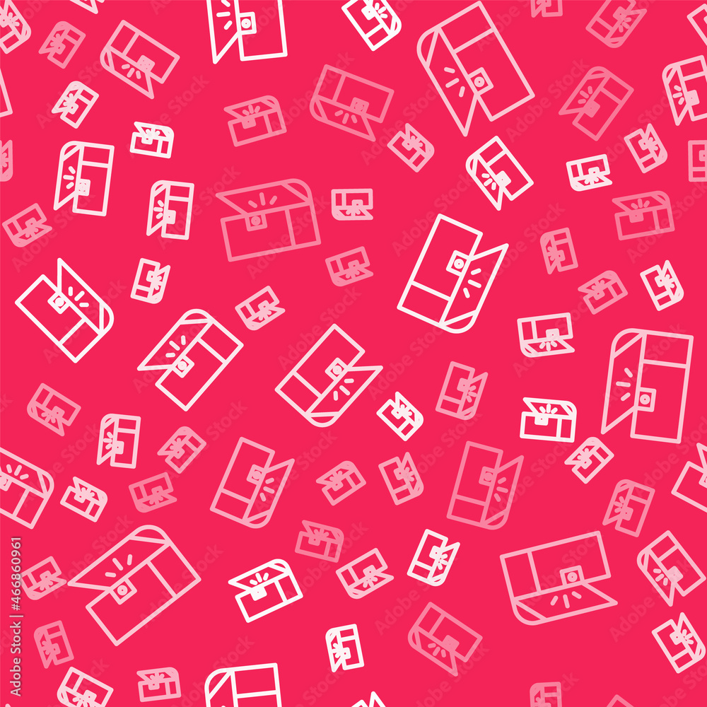 White line Chest for game icon isolated seamless pattern on red background. Vector White line Chest for game icon isolated seamless pattern on red background. Vector