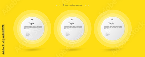 THREE Steps of infographic Process with 3 chart in white pannels onLight blue Background and Infographic template with three opions or steps, 3 business template for presentation