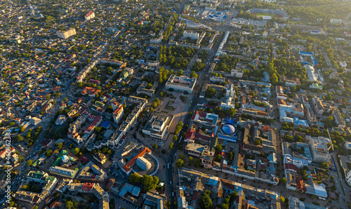 Simferopol, Crimea. A city in the center of the Crimean peninsula, on the Salgir river. Aerial panorama during sunset. Summer photo