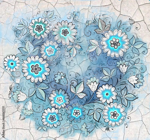 Hand painted in Russian tradition. Russian traditional decorate artwork. Floral patterns. photo