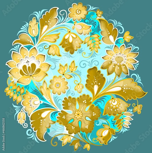 Hand painted in Russian tradition. Russian traditional decorate artwork. Floral patterns. photo