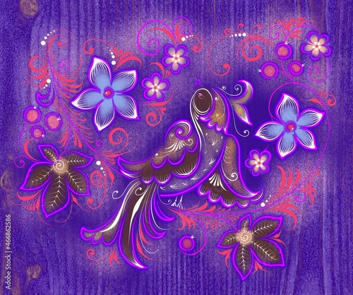 Hand painted in Russian tradition. Russian traditional decorate artwork. Floral patterns. photo
