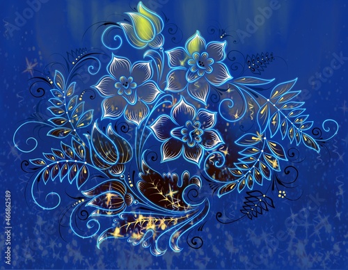 Hand painted in Russian tradition. Russian traditional decorate artwork. Floral patterns. photo