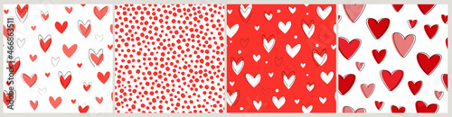 A set of seamless pattern gift boxes for Valentine's day, birthday, hearts, bows, cherry. Vector graphics.