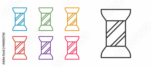 Set line Sewing thread on spool icon isolated on white background. Yarn spool. Thread bobbin. Set icons colorful. Vector