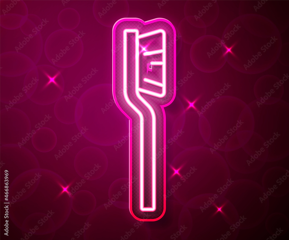 Glowing neon line Toothbrush icon isolated on red background. Vector Glowing neon line Toothbrush icon isolated on red background. Vector