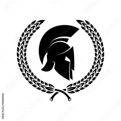 Spartan helmet with laurel wreath. Design element for logo, emblem, sign, poster, t shirt. Vector illustration