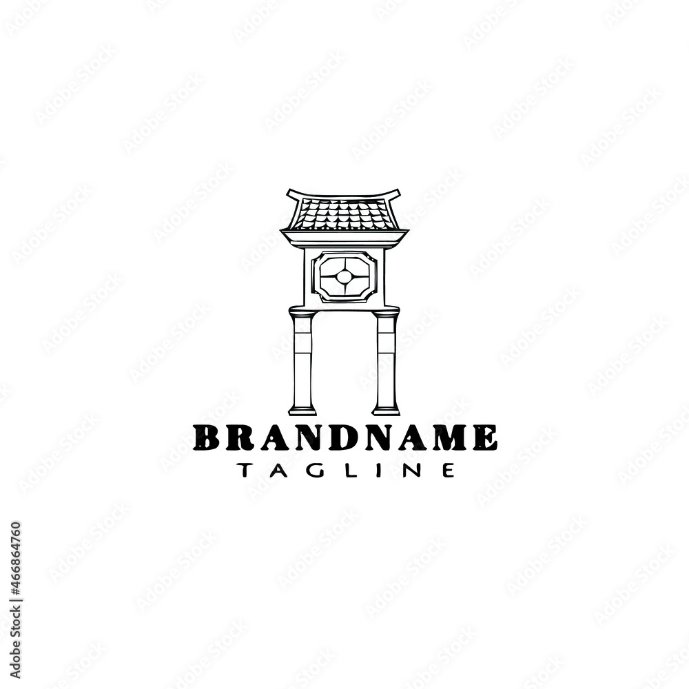 chinese temple logo cartoon design icon cute black isolated vector illustration