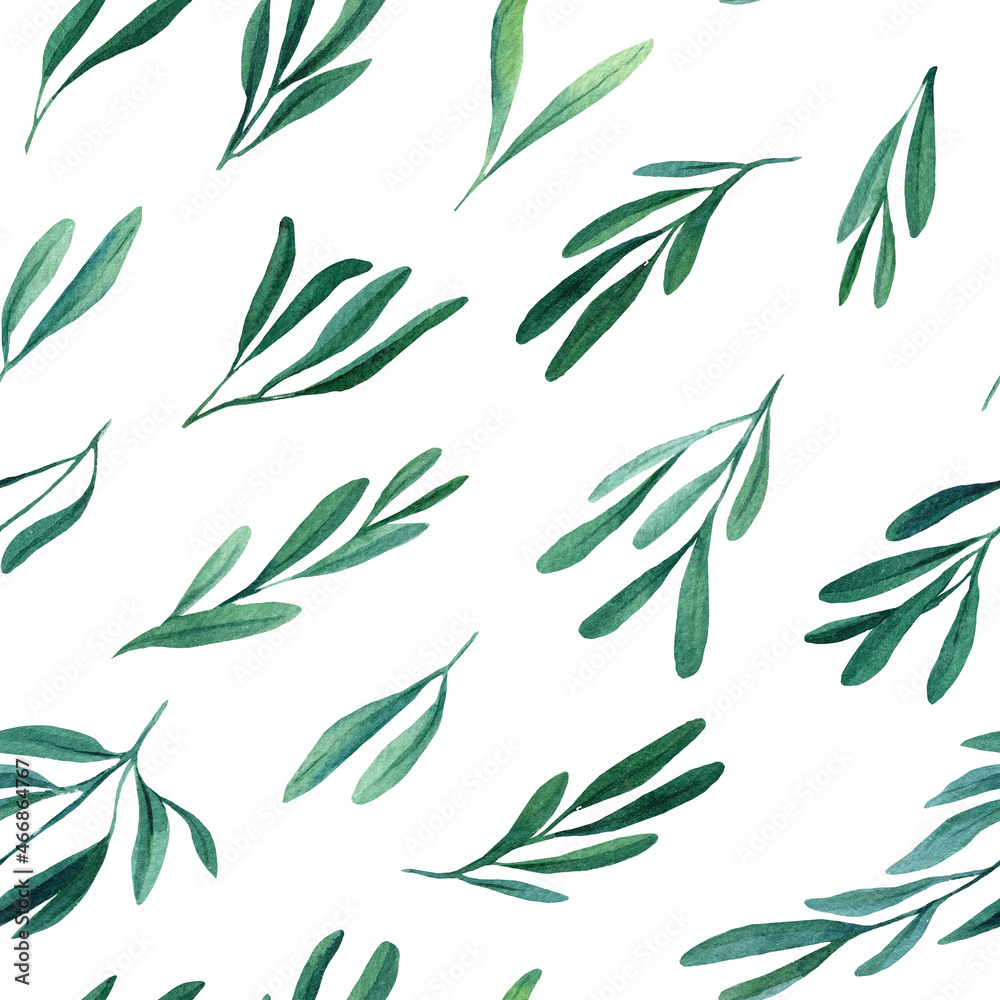 Naklejka premium Mistletoe seamless pattern, Winter holidays background, digital paper, green leaves