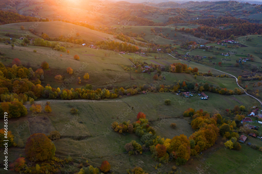 Aerial view Romania rural region in autumn