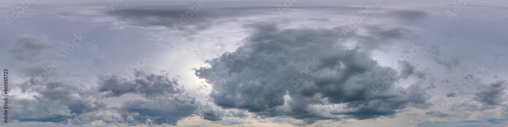 blue sky with dark beautiful clouds before storm. Seamless hdri panorama 360 degrees angle view with zenith for use in 3d graphics or game development as sky dome or edit drone shot blue sky with dark beautiful clouds before storm. Seamless hdri panorama 360 degrees angle view with zenith for use in 3d graphics or game development as sky dome or edit drone shot