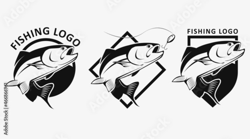 Trout Fishing Logo Black And White Vector Illustration Template