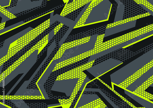 Abstract geometric seamless pattern camouflage with polygonal shapes. Modern digital camo texture ornament for racing vinyl print. Vector background.