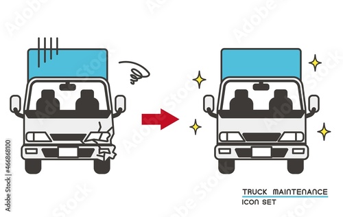 トラックの修理やメンテナンスのベクターイラスト素材／自動車／運送／宅配