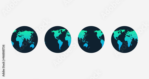 Earth Globe icon set. Vector planet symbol. Stock vector illustration isolated on white background