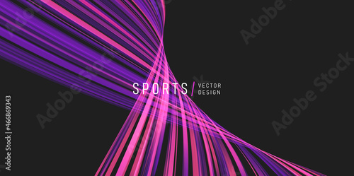Abstract vector dark background with bright striped wave twisting and creating curve in space