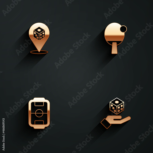 Set Game dice, Racket, Table football and icon with long shadow. Vector