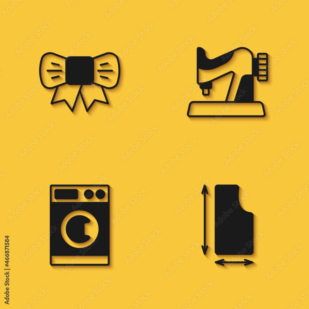 Set Gift bow, Sewing pattern, Washer and machine icon with long shadow. Vector