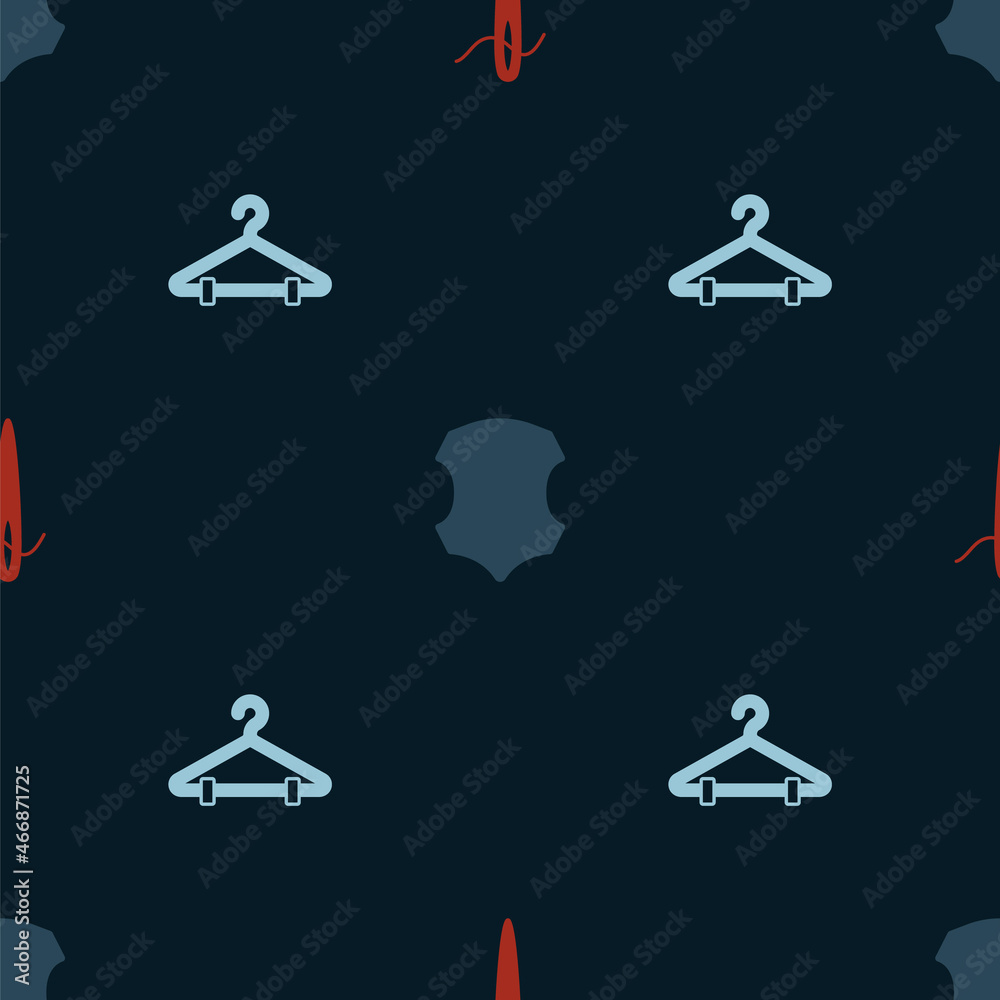 Set Needle for sewing with thread, Leather and Hanger wardrobe on seamless pattern. Vector