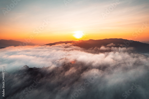 morning fog in the mountains high angle view