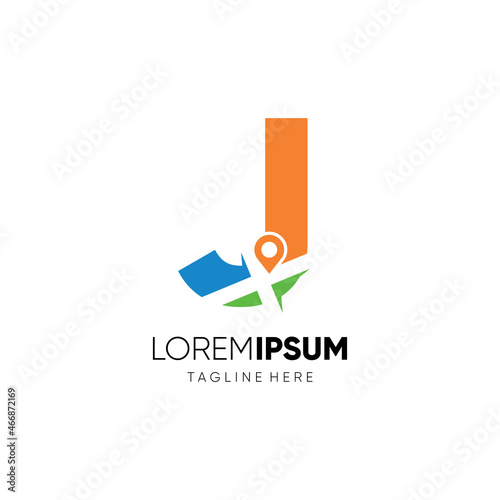 Letter J Map Location Logo Design Vector Icon Graphic Emblem Illustration Background Template