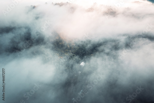 morning fog in the mountains high angle view