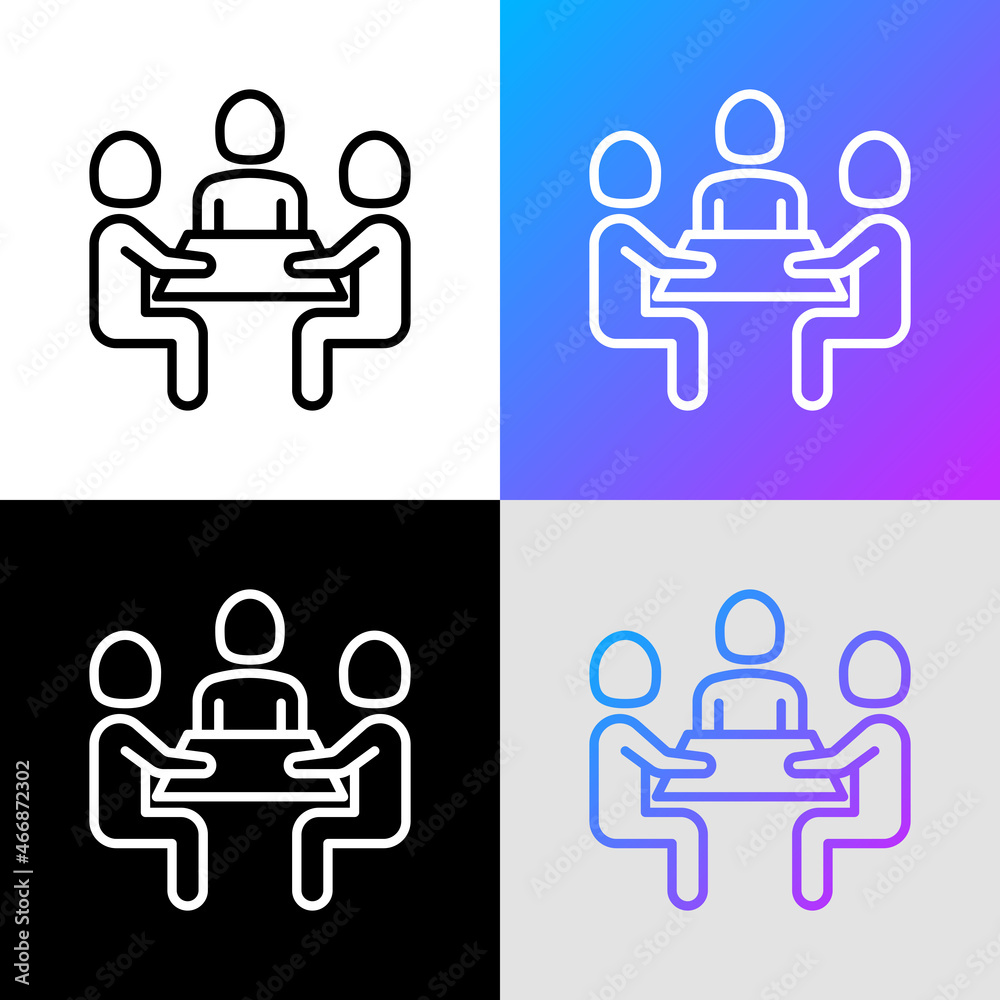 Meeting room thin line icon, group of people at training. Modern vector illustration. Meeting room thin line icon, group of people at training. Modern vector illustration.