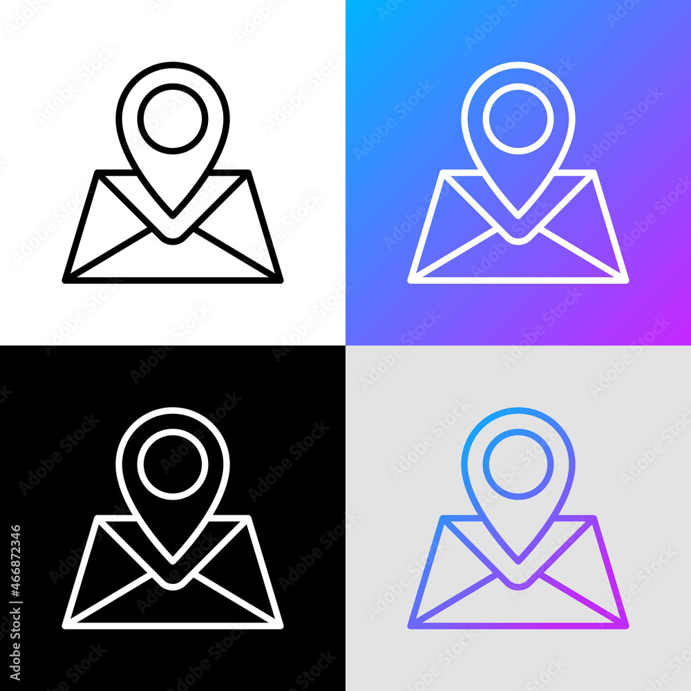 Legal business address thin line icon, pointer in envelope. Modern vector illustration for registered location.