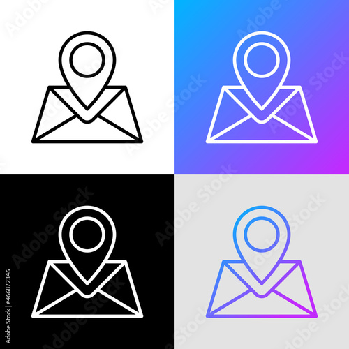 Legal business address thin line icon, pointer in envelope. Modern vector illustration for registered location.
