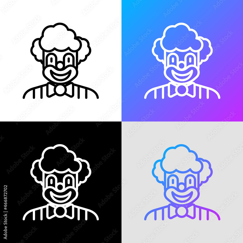 Funny clown for kids party thin line icon. Modern vector illustration, logo for entertainment show. Funny clown for kids party thin line icon. Modern vector illustration, logo for entertainment show.