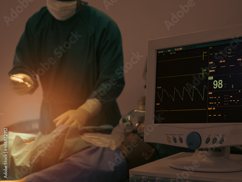 Patient electrocardiogram monitoring in hospital surgical operating room.