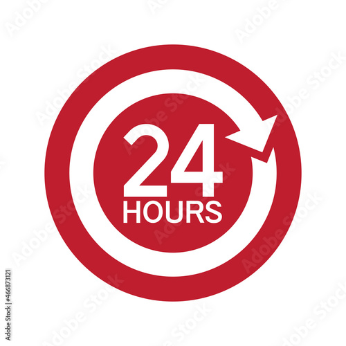 Twenty four hour with arrow loop icon, 24 hours cyclic sign, Opened order execution or delivery, All day business and service, Vector illustration