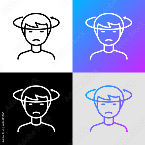 Human with dizziness thin line icon. Modern vector illustration of disorientation.