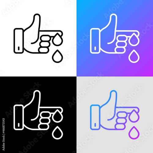 Diabetes test thin line icon, drop of blood from finger. Blood test. Modern vector illustration of laboratory research.