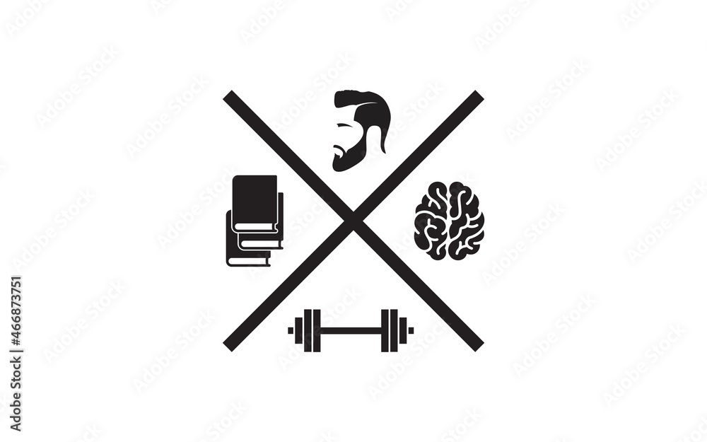 Creative People logo with book, barbell, and brain Creative People logo with book, barbell, and brain