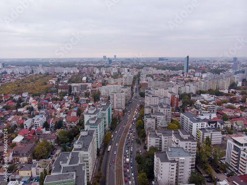 Busy streen in the center of Bucharest. Stuck in traffic