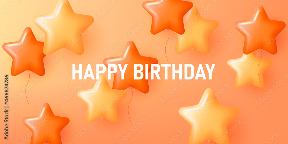 Birthday background with flying star shaped balloons, 3d render graphic style elements Birthday background with flying star shaped balloons, 3d render graphic style elements