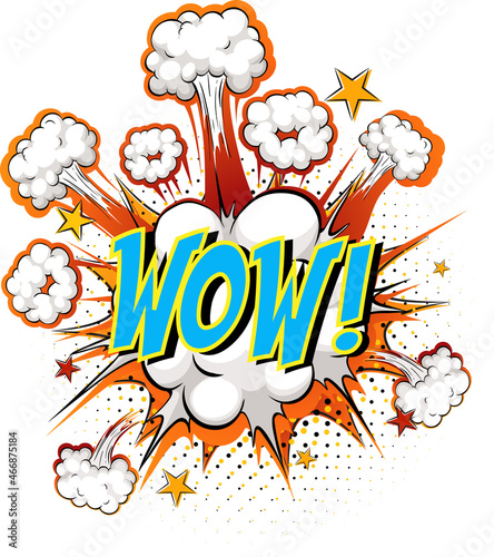 Word Wow on comic cloud explosion background