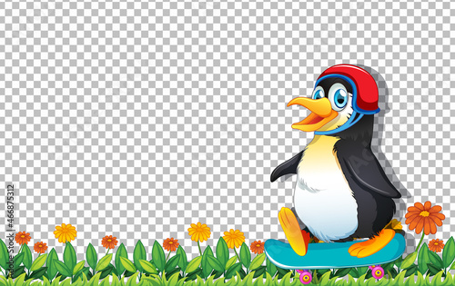 Penguin playing skateboard on transparent background