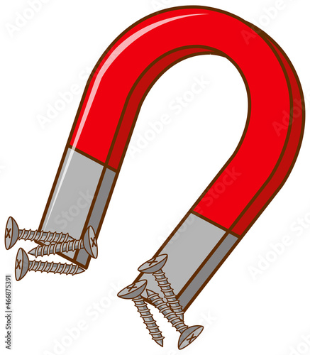 Magnet attracting nails on white background