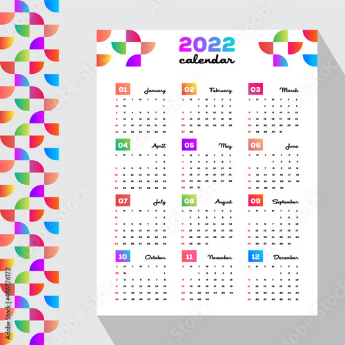 Simple and Colorful 2022 Wall Calendar and Planner With Gradient Pattern