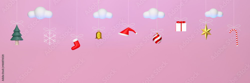 Christmas decorations hanging on a pink sky background