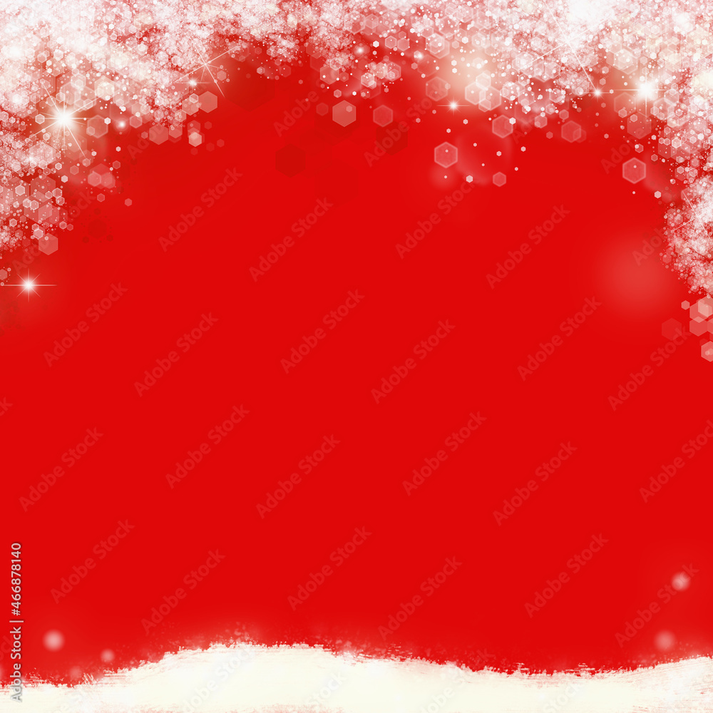 Red Christmas background with shiny stars and snow