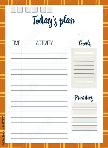 Vector templates. Daily planner, weekly planner, mood tracker. Form for organizing your day, distribution of cases, tracking status.