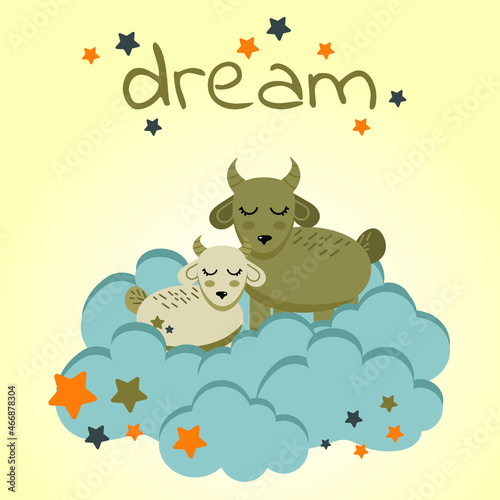  Vector illustration with  animal love. moon, stars, hearts