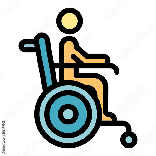Senior man wheelchair icon. Outline senior man wheelchair vector icon color flat isolated