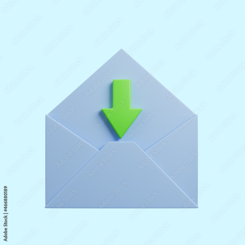 3d illustration of envelope icon with arrow down 3d illustration of envelope icon with arrow down